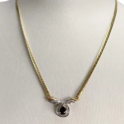 Collier d'occasion  or 750 2 tons maille anglaise diamants saphir