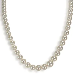 Collier en chute d'occasion or 750 blanc perles de culture du japon diamants 51 cm