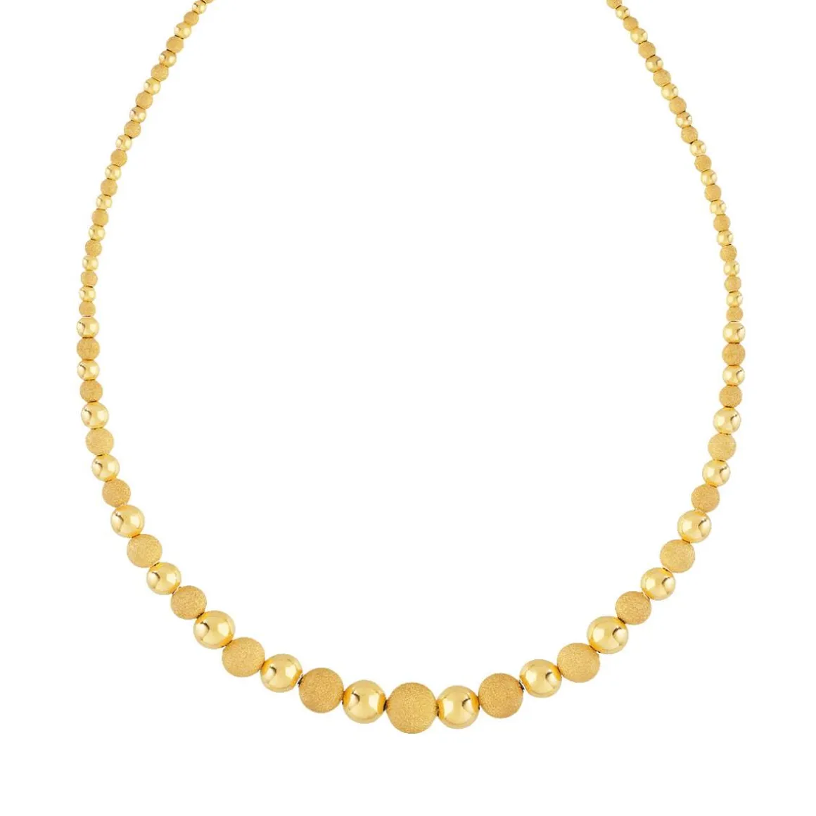 Collier en chute or 750 jaune boules polies et granitées 45 cm