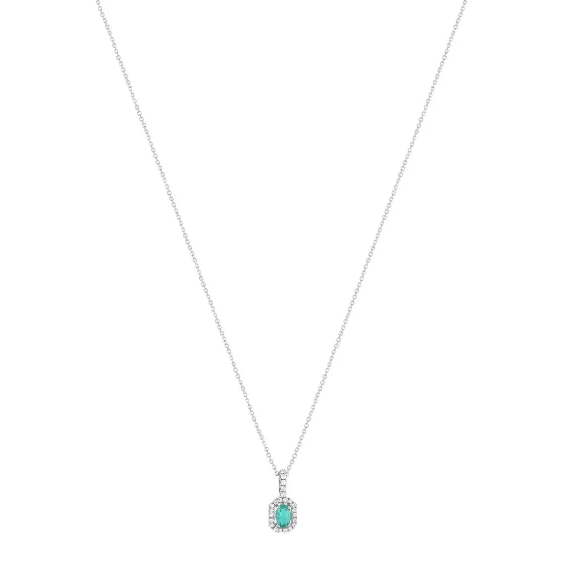 Collier MATY Or 750 blanc Emeraude 0.4 ct et Diamants 0.17 ct