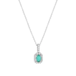 Collier MATY Or 750 blanc Emeraude 0.4 ct et Diamants 0.17 ct