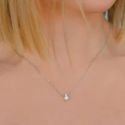 Collier or 375 blanc aigue-marine zirconia, 45 cm