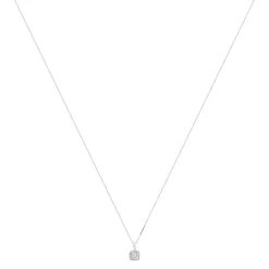 Collier or 750 blanc carré diamants synthétiques 0,33 carat 42 cm