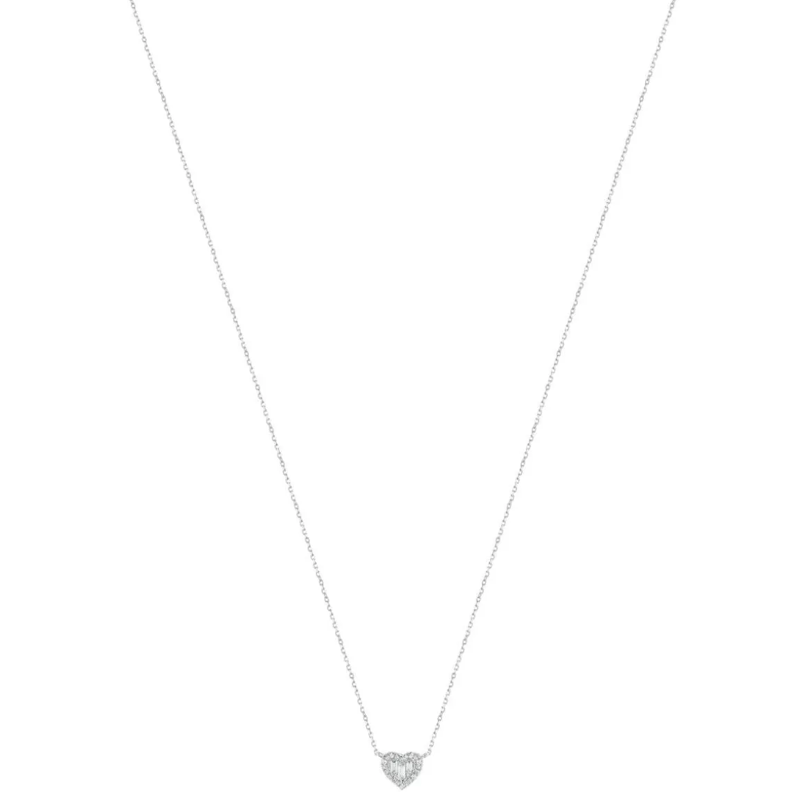 Collier or 375 blanc coeur diamant 45 cm