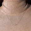 Collier or 375 blanc diamants, motif étoile et lune 45 cm