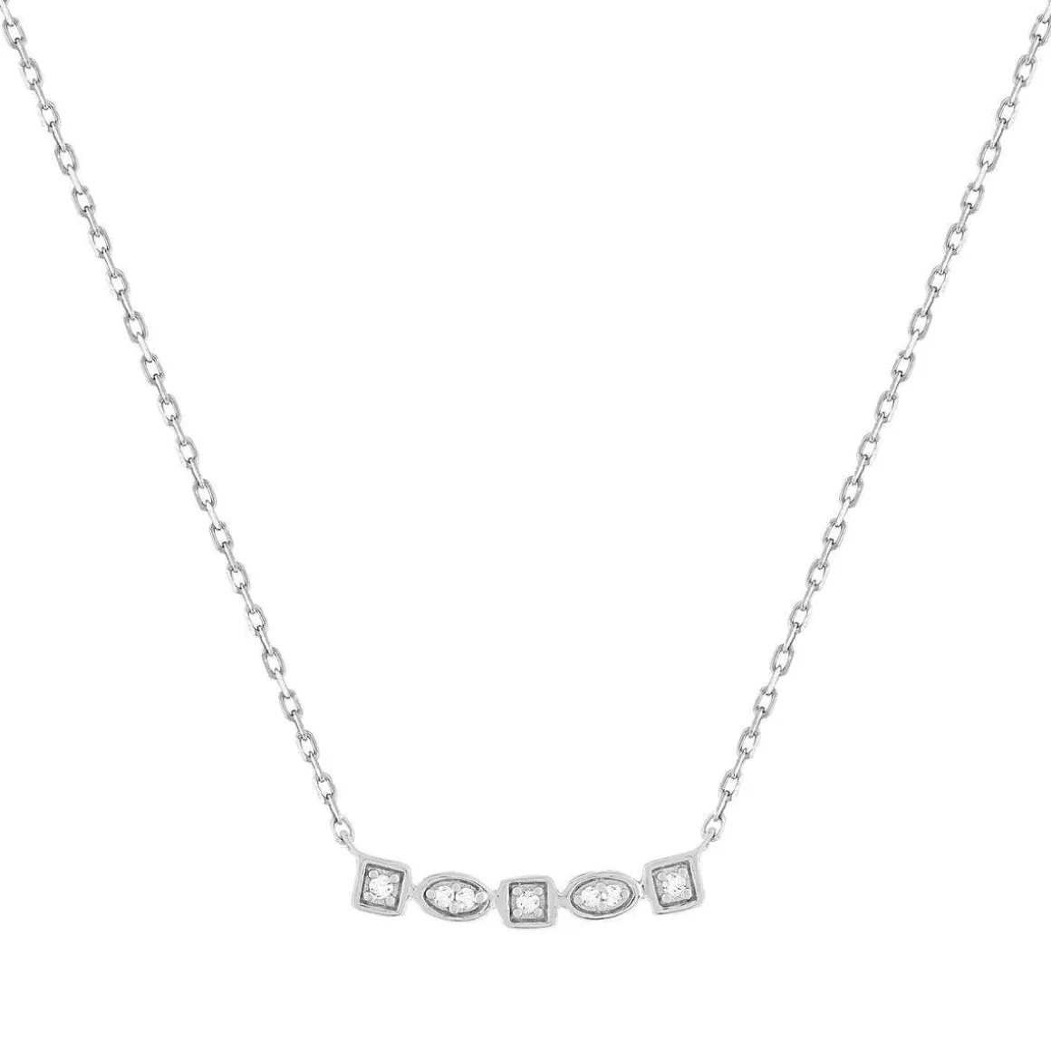 Collier or 375 blanc diamants, motif étoile 45 cm