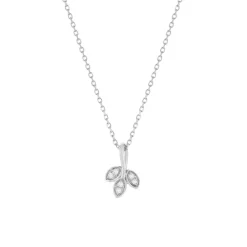 Collier or blanc 375, diamants, motif feuille. Longueur 42 cm.