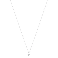 Collier or blanc 375, diamants, motif feuille. Longueur 42 cm.
