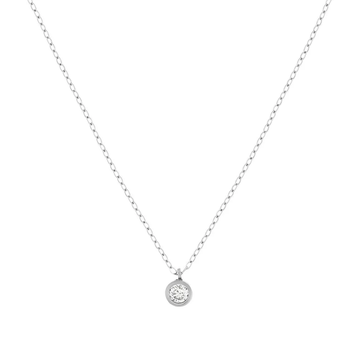 Collier or 750 blanc diamant taille brillant 0.10 ct 42 cm