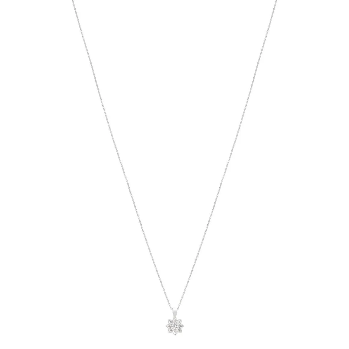 Collier or 750 blanc fleur diamants synthétiques 0,25 carat 42 cm