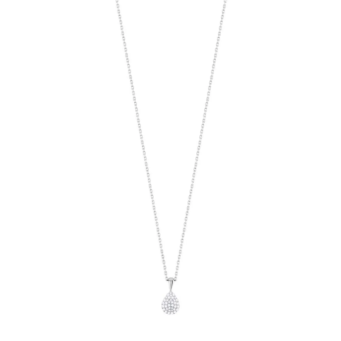Collier or 375 blanc goutte diamants 42 cm