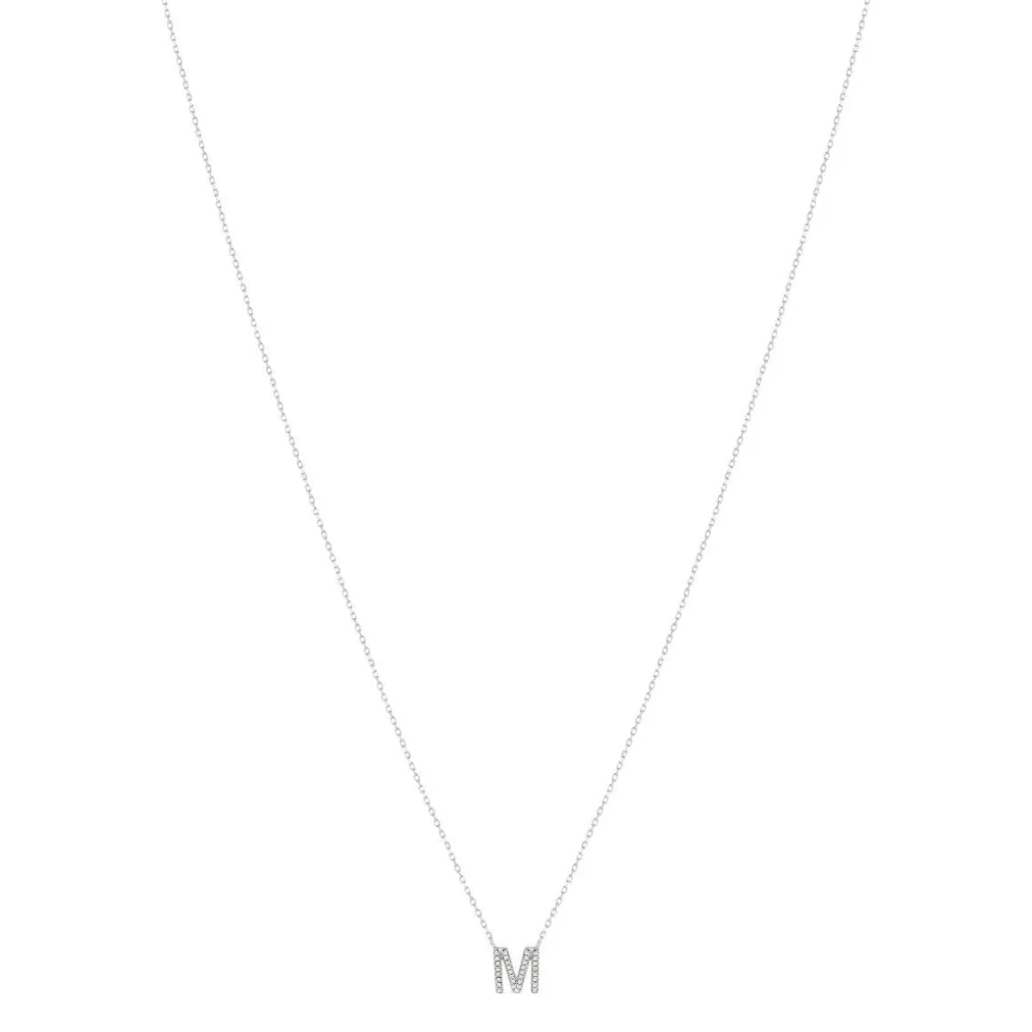Collier or 375 blanc initiale diamants 42 cm