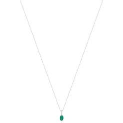 Collier or blanc 750 émeraude 1 ct diamants 0.02 ct 42 cm