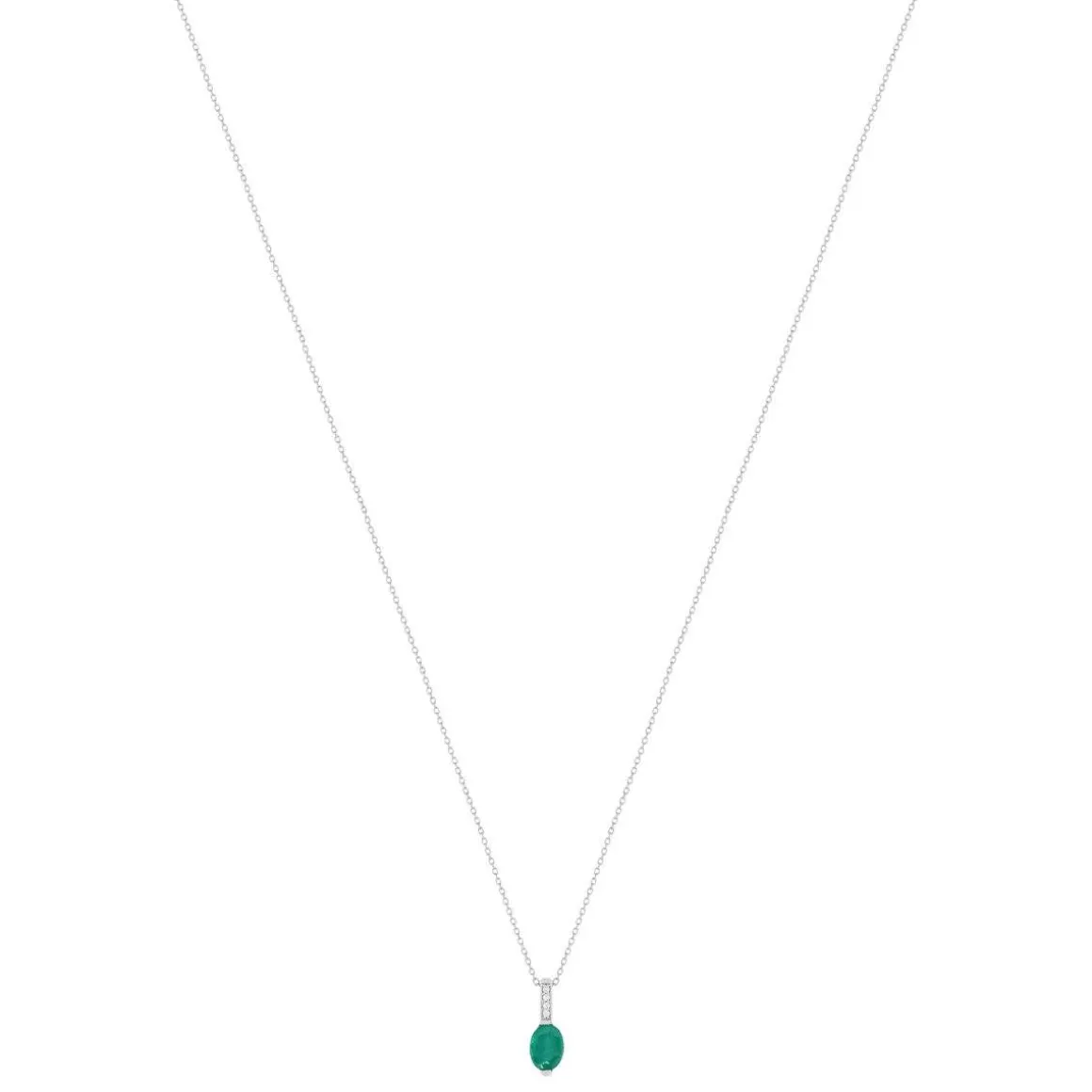 Collier or blanc 750 émeraude 1 ct diamants 0.02 ct 42 cm