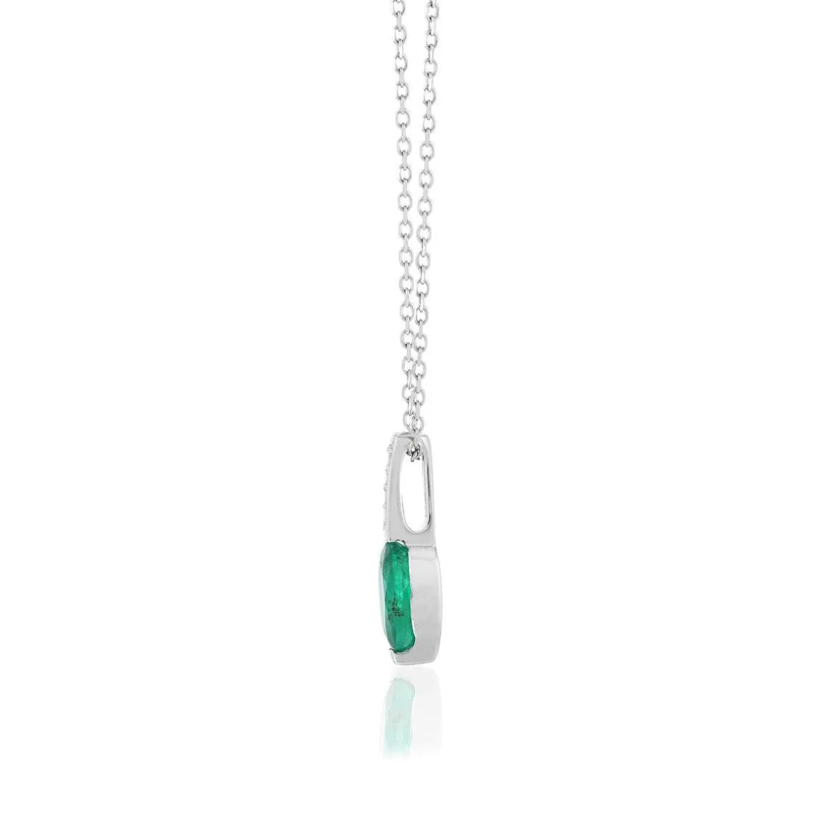 Collier or blanc 750 émeraude 1 ct diamants 0.02 ct 42 cm