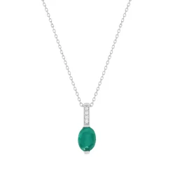 Collier or blanc 750 émeraude 1 ct diamants 0.02 ct 42 cm