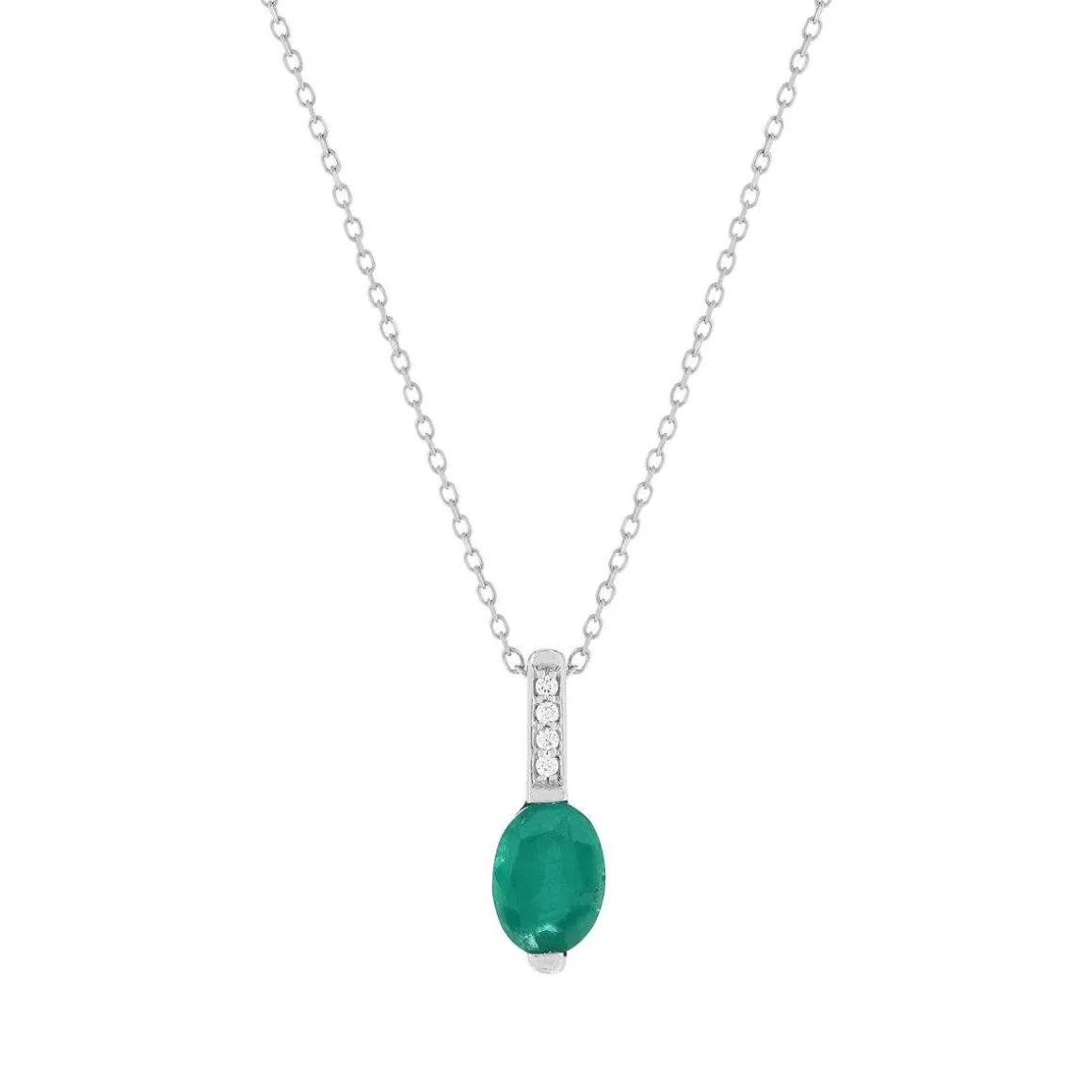 Collier or blanc 750 émeraude 1 ct diamants 0.02 ct 42 cm
