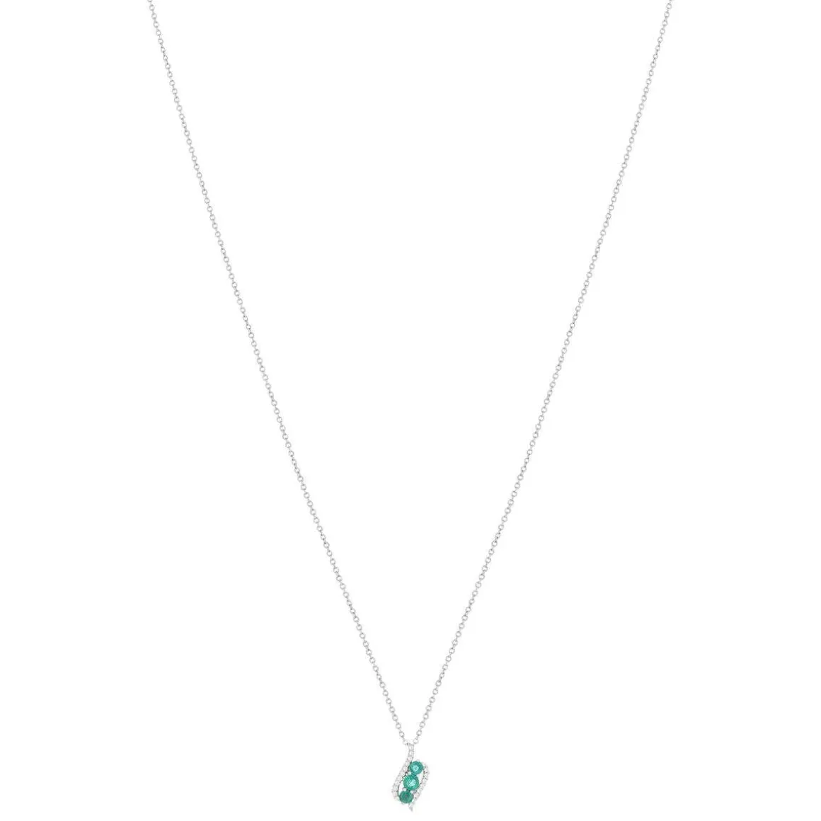 Collier or 375 blanc émeraudes et diamants 45 cm