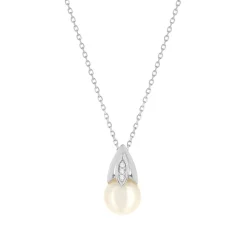 Collier or blanc 375, perle de culture de Chine, diamants. Longueur 45 cm.