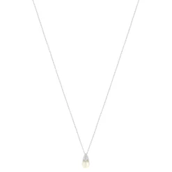 Collier or blanc 375, perle de culture de Chine, diamants. Longueur 45 cm.