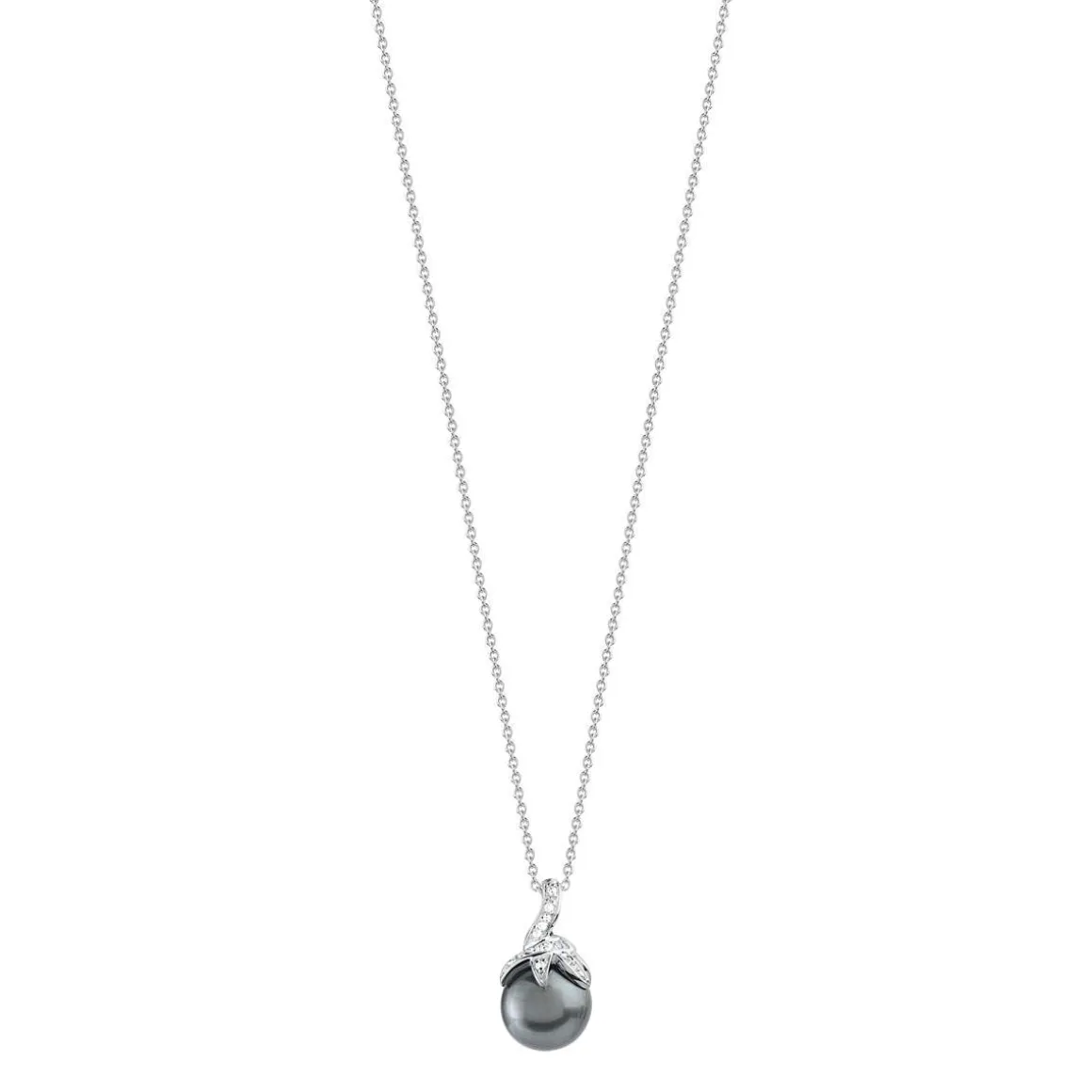 Collier or 750 blanc perles de culture de Tahiti et diamants 45 cm