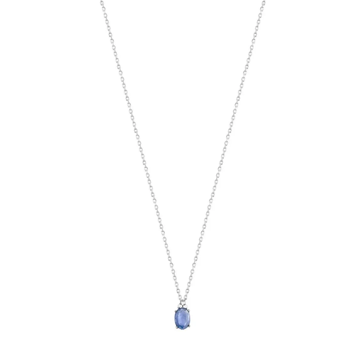 Collier or 375 blanc saphir ovale et zirconias 42 cm