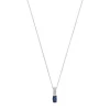 Collier or 375 blanc saphir ovale et diamants 45 cm