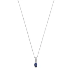 Collier or 375 blanc saphir ovale et diamants 45 cm