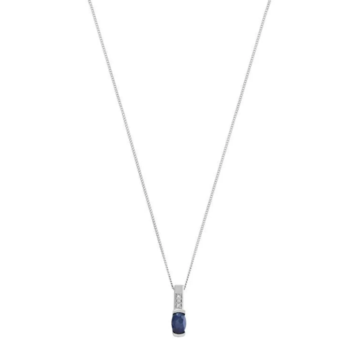 Collier or 375 blanc saphir ovale et diamants 45 cm