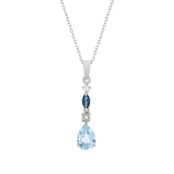 Collier or 375 blanc topazes traitées saphir diamant 45 cm