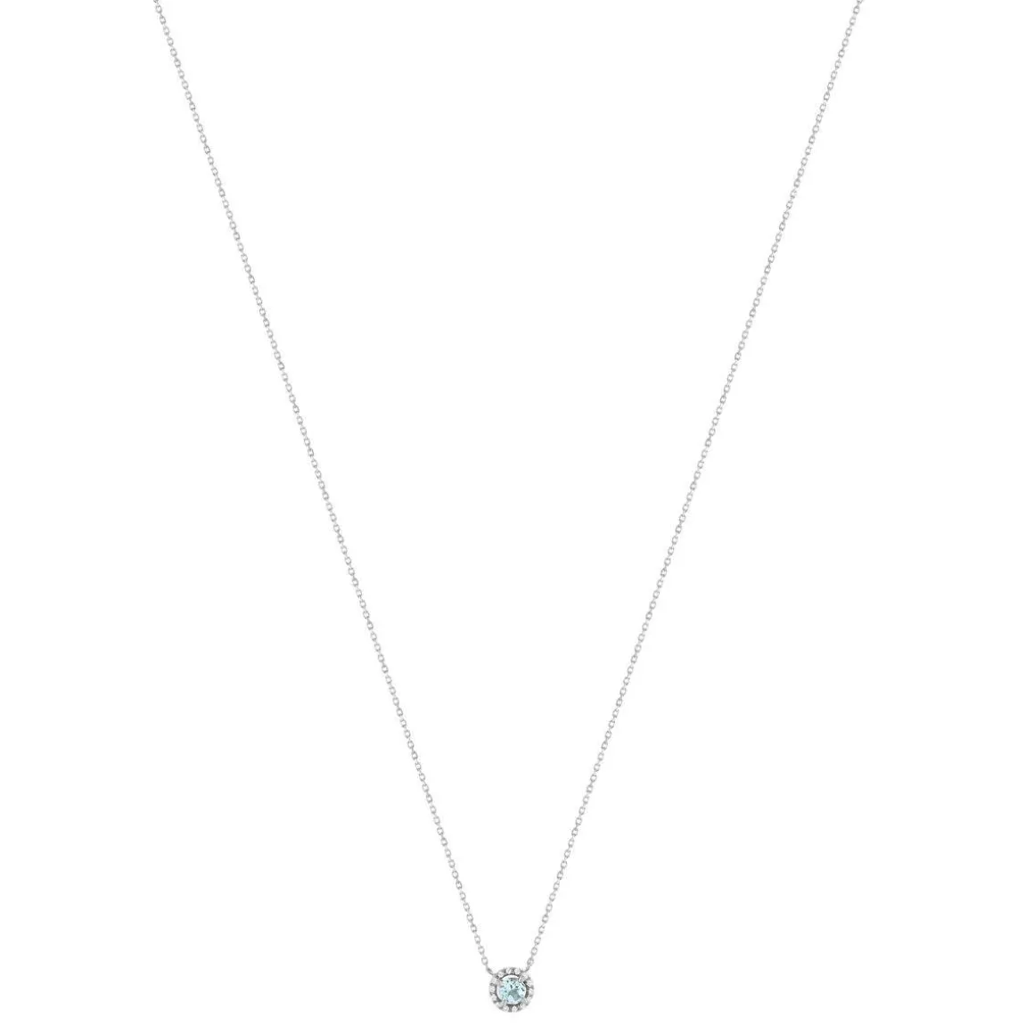 Collier or 375 blanc topaze traitée sky blue et zirconias 45cm