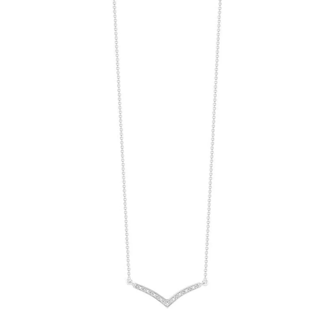 Collier or 375 blanc "V" diamants 43 cm