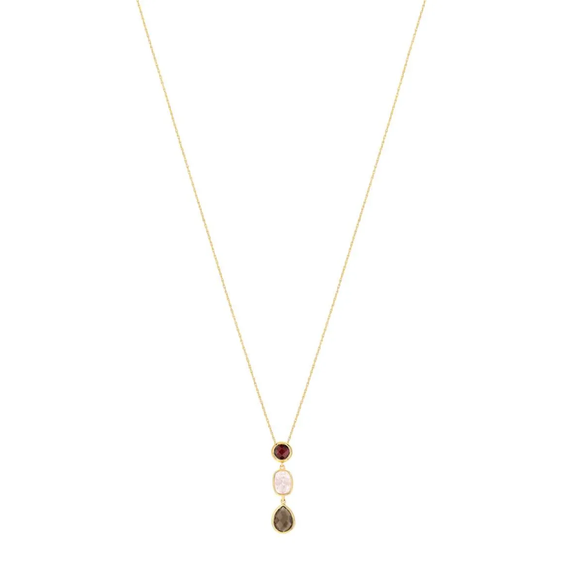 Collier or 375 grenat rhodolite et quartz