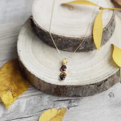 Collier or 375 jaune citrine grenat et quartz 45 cm