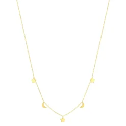 Collier or jaune 375 41 cm, motif pampille lune et étoile