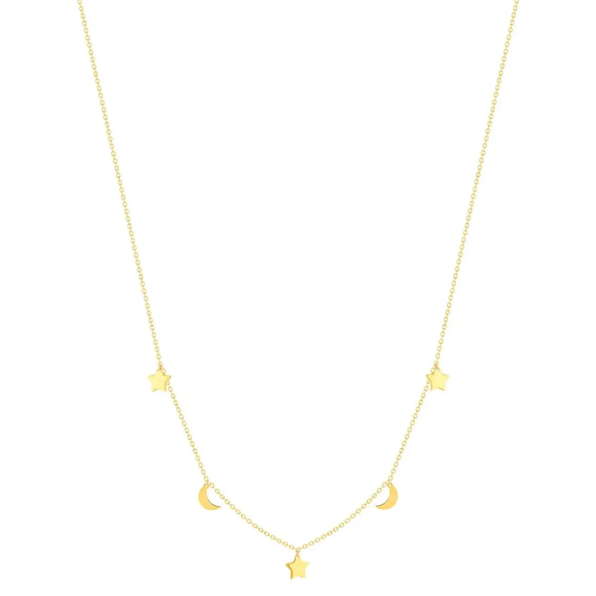 Collier or jaune 375 41 cm, motif pampille lune et étoile