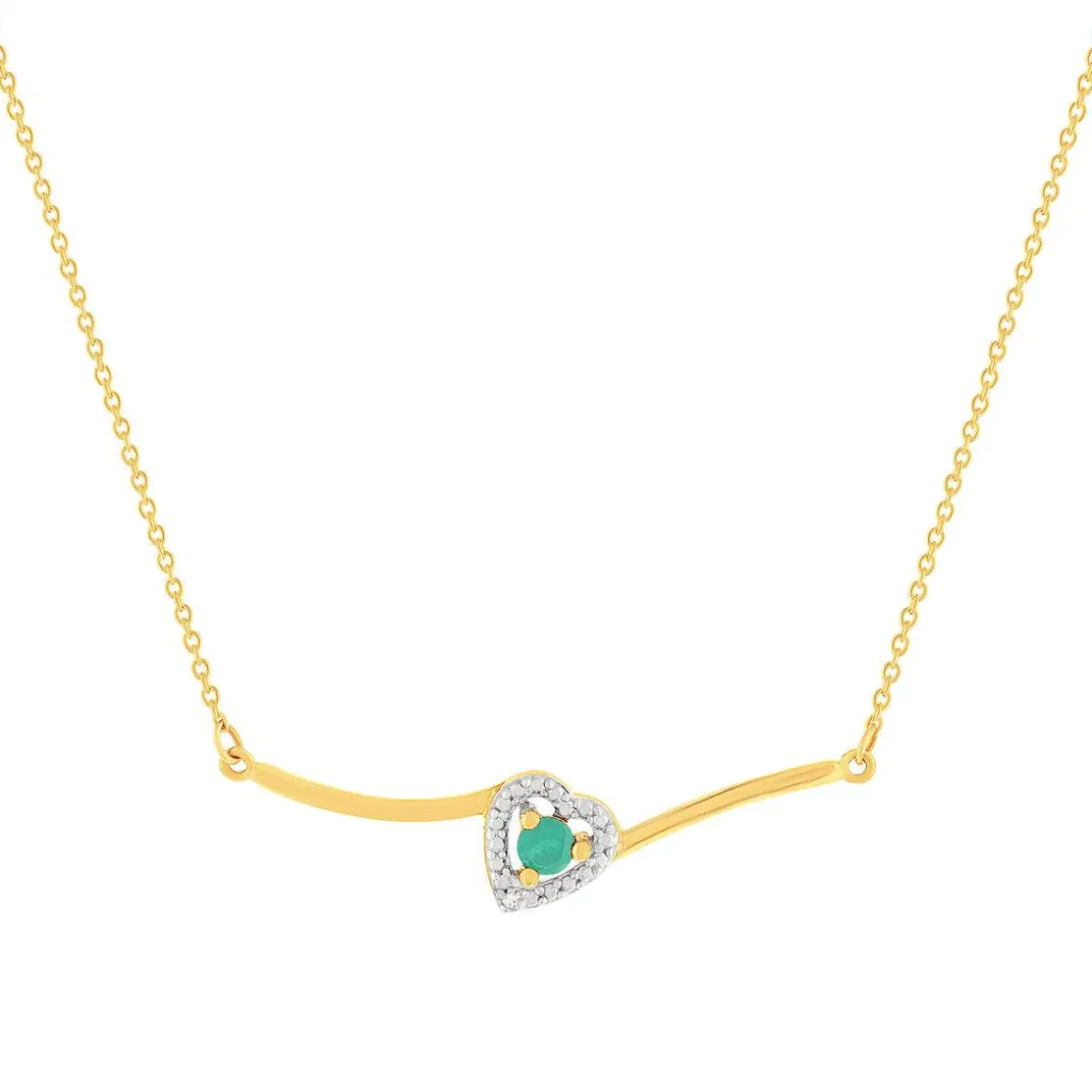 Collier or 375 jaune coeur émeraudes et diamants 45cm