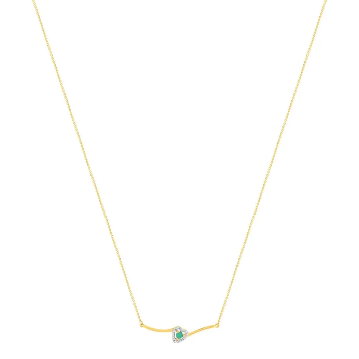 Collier or 375 jaune coeur émeraudes et diamants 45cm