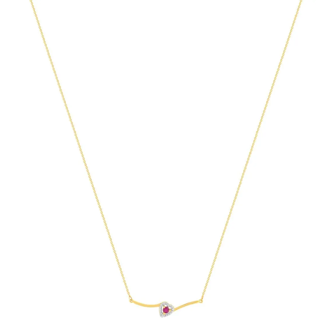 Collier or 375 jaune coeur rubis et diamants 45cm