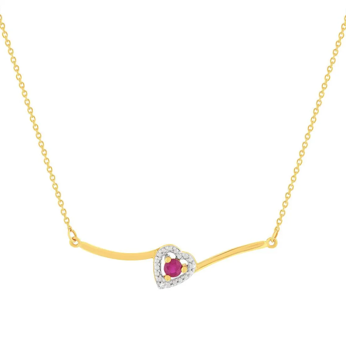 Collier or 375 jaune coeur rubis et diamants 45cm