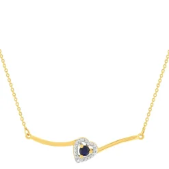Collier or 375 jaune coeur saphirs et diamant 45cm