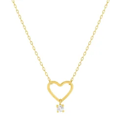 Collier or 375 jaune coeur zirconia 45 cm