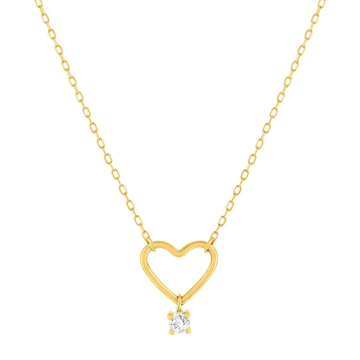 Collier or 375 jaune coeur zirconia 45 cm