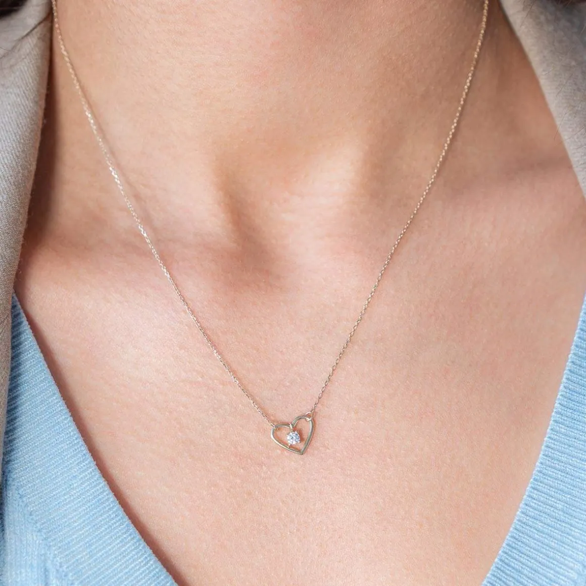 Collier or 375 jaune coeur zirconia 45 cm