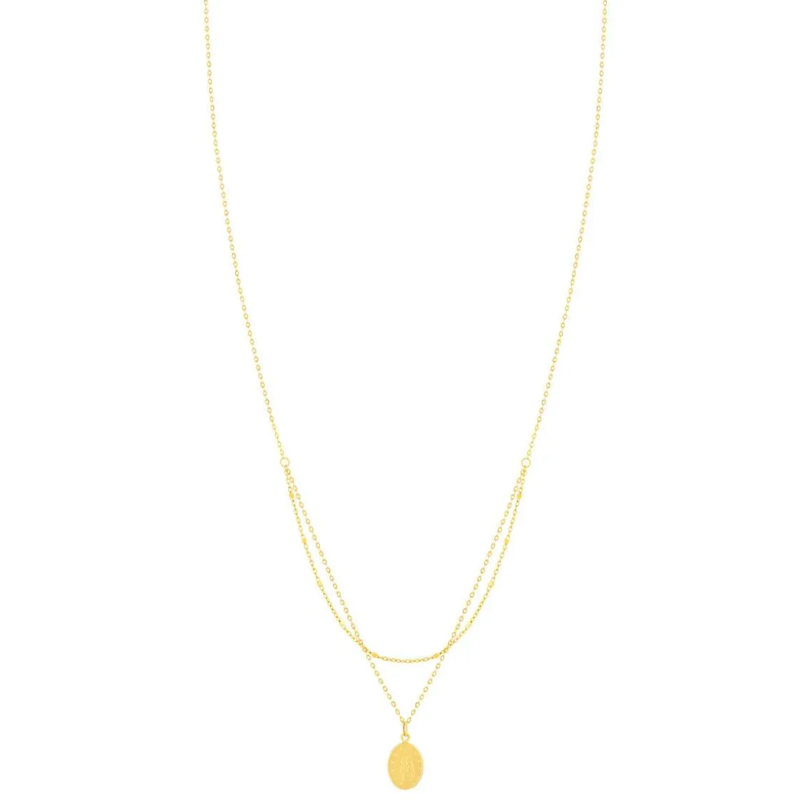 Collier or 375 jaune double rang médaille Vierge miraculeuse 42 cm