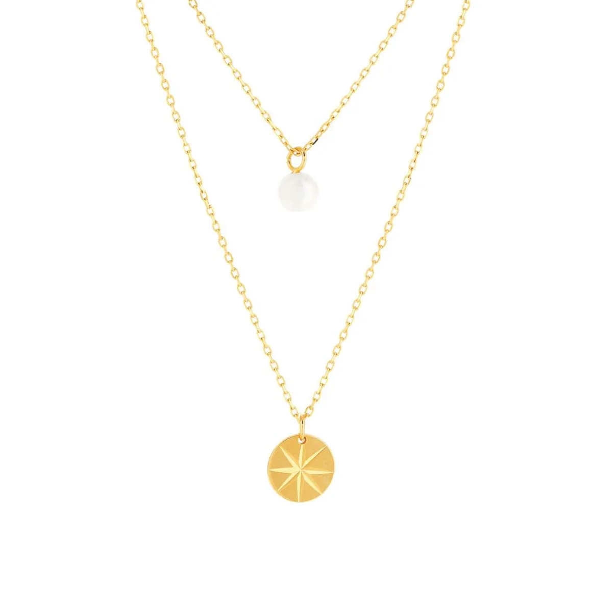 Collier or jaune 375 double rang perle de culture de Chine 45 cm