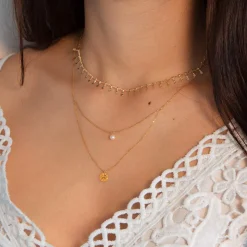 Collier or jaune 375 double rang perle de culture de Chine 45 cm