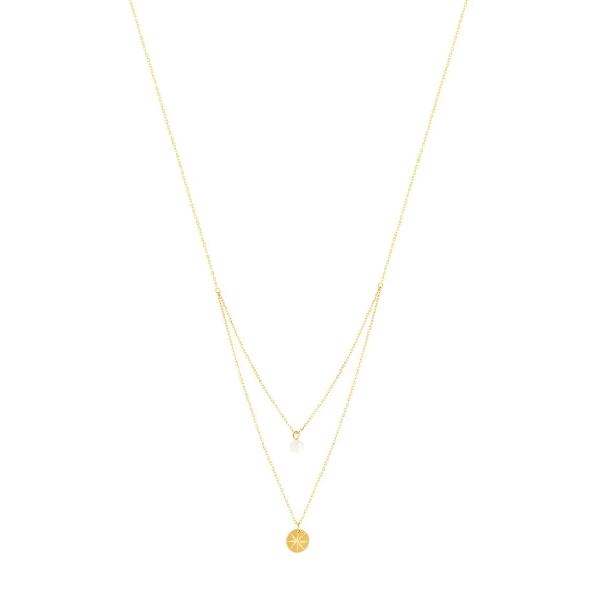 Collier or jaune 375 double rang perle de culture de Chine 45 cm