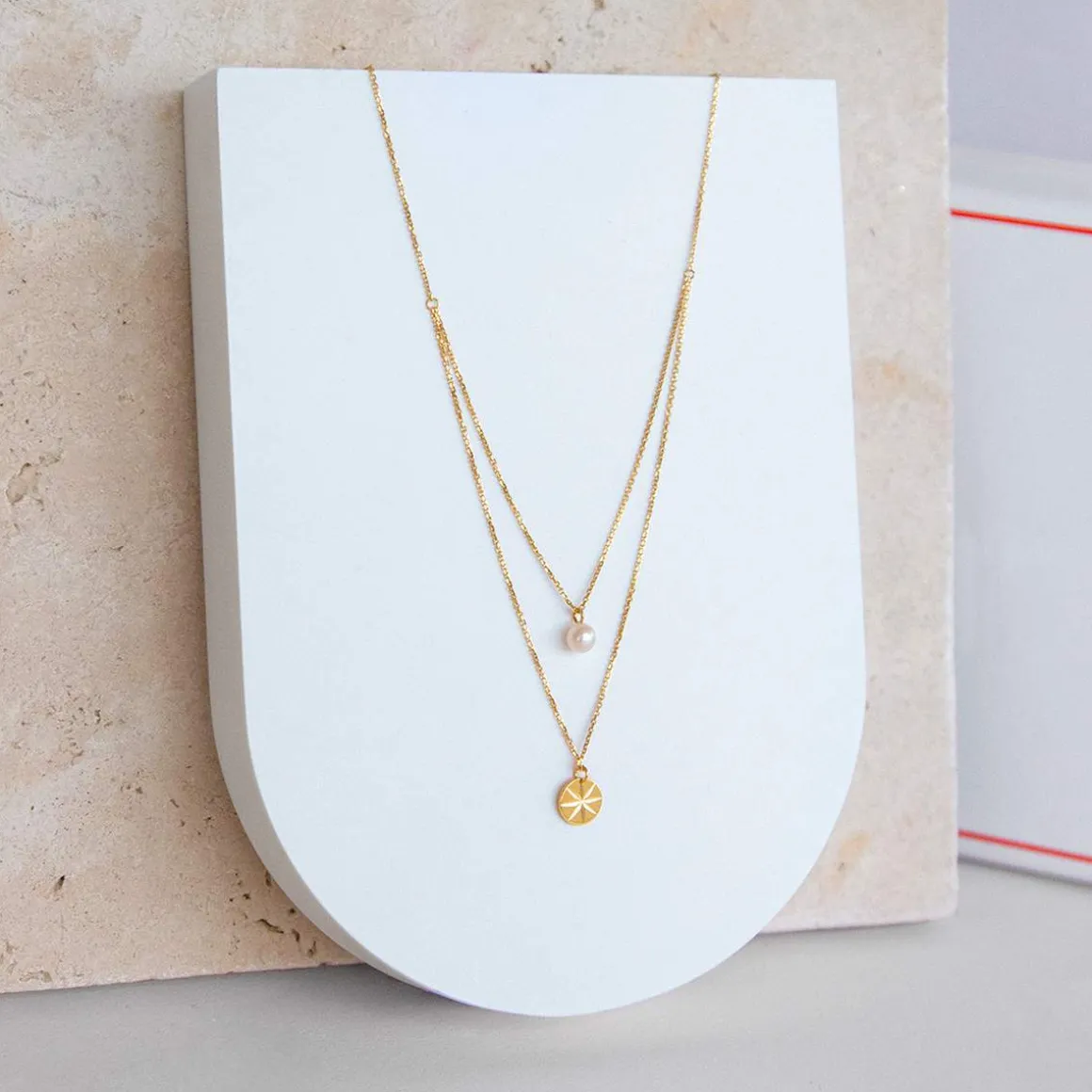 Collier or jaune 375 double rang perle de culture de Chine 45 cm