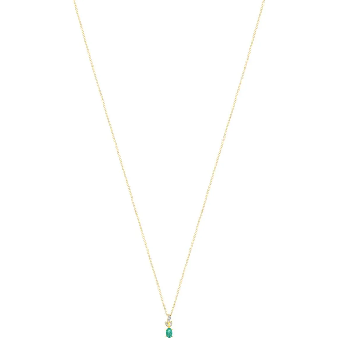Collier or jaune 375 emeraude ovale et diamants 45 cm